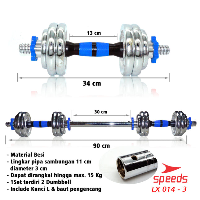 SPEEDS Barbell Dumbell Set Max Tiang Angkat Beban Fitness 15kg 014-3