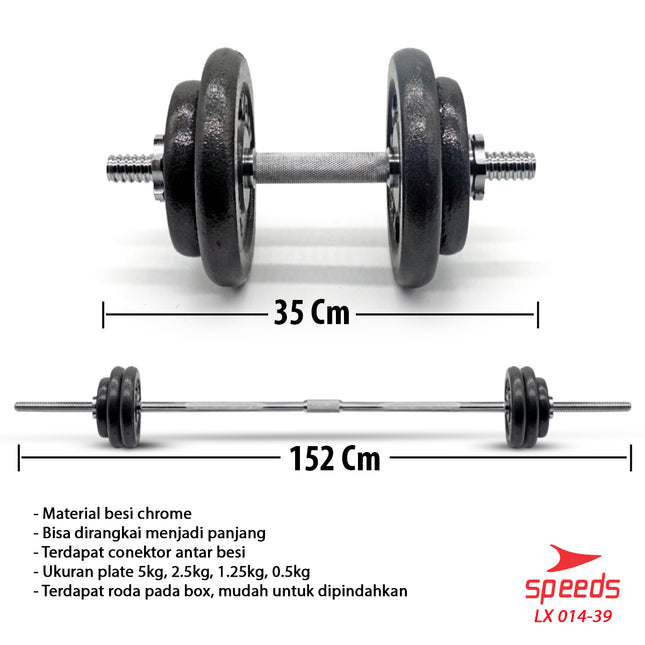 SPEEDS Dumbel Barbel Set 50Kg Tiang Angkat Beban Besi Stainless 50 Kg Alat Olahraga Fitness 014-39