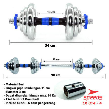 SPEEDS Barbel Dumbell Set Max Tiang Angkat Beban Fitness 20kg 014-4