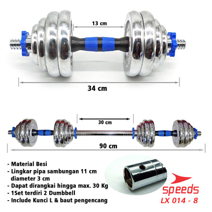 SPEEDS Dumbell Barbel Besi Set Max 30kg Tiang Angkat Beban Besi 30 KG +Box 014-8