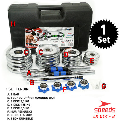 SPEEDS Dumbell Barbel Besi Set Max 30kg Tiang Angkat Beban Besi 30 KG +Box 014-8