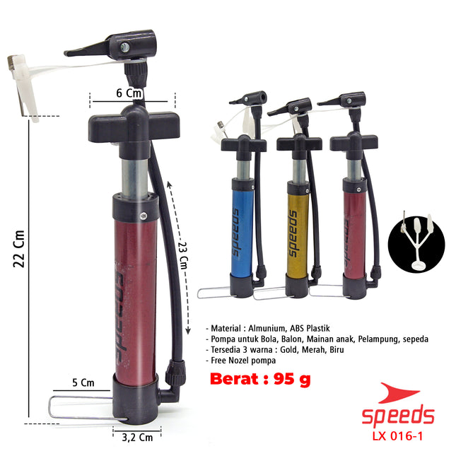 SPEEDS Pompa Angin Manual Plus Jarum Untuk Bola Basket Sepak Futsal Volly Pump Ball 016-1