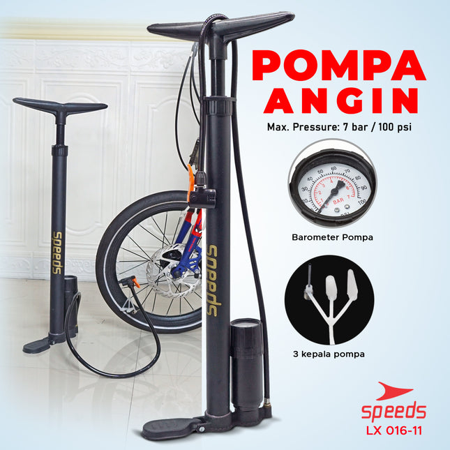 SPEEDS Pompa Angin Manual Untuk Ban sepeda, motor atau lainnya Alumunium Steel 016-11