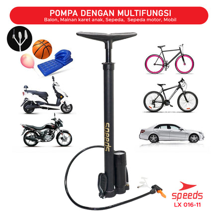 SPEEDS Pompa Angin Manual Untuk Ban sepeda, motor atau lainnya Alumunium Steel 016-11