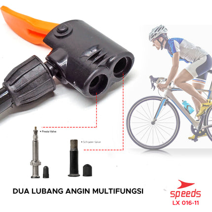 SPEEDS Pompa Angin Manual Untuk Ban sepeda, motor atau lainnya Alumunium Steel 016-11