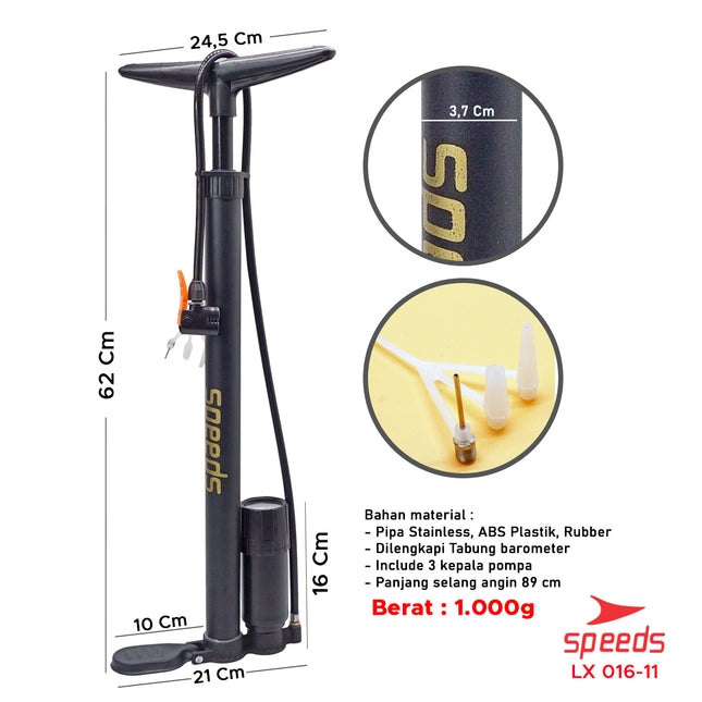 SPEEDS Pompa Angin Manual Untuk Ban sepeda, motor atau lainnya Alumunium Steel 016-11