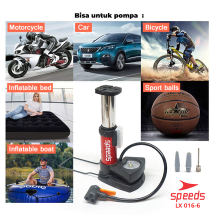 SPEEDS Mini Foot Pump Portable High Pressure-Pompa Angin Kaki Untuk ban mobil, motor 016-6