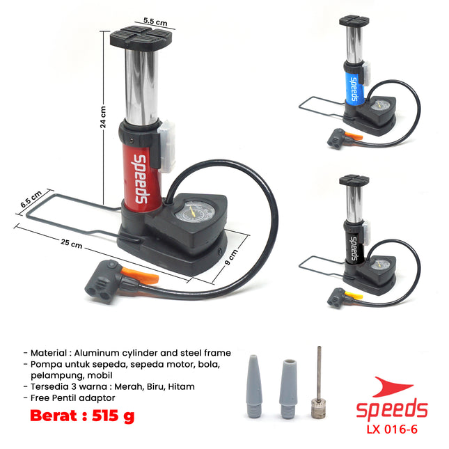 SPEEDS Mini Foot Pump Portable High Pressure-Pompa Angin Kaki Untuk ban mobil, motor 016-6