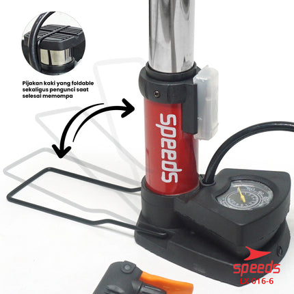 SPEEDS Mini Foot Pump Portable High Pressure-Pompa Angin Kaki Untuk ban mobil, motor 016-6