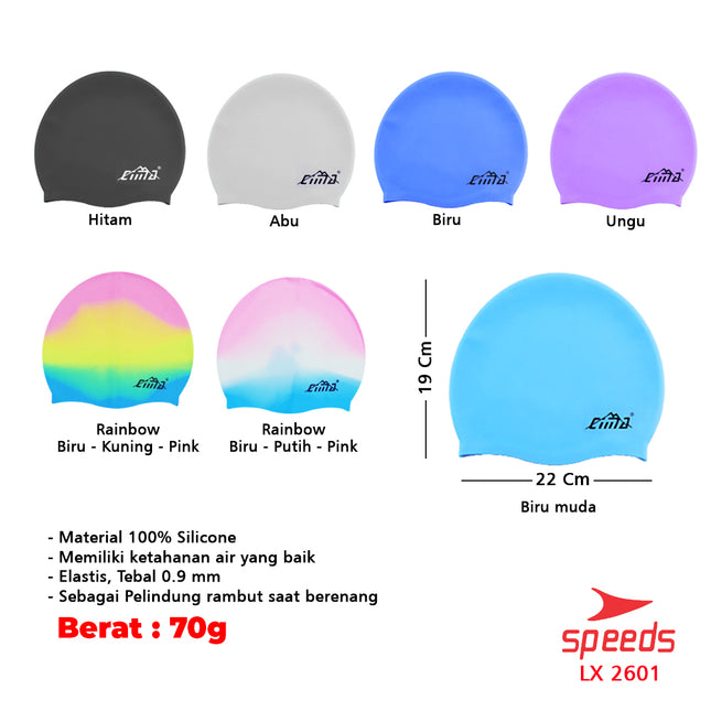 SPEEDS Topi Renang Dewasa Anak / Silicone Swim Cap / Penutup Kepala Renang All Size 017-2601