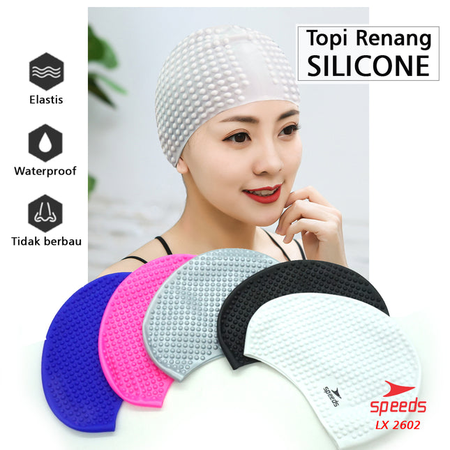 SPEEDS Topi Renang Swimcap Pelindung Telinga Unisex Bahan Silikon Karet Ringan Elastis Anti Air 2602