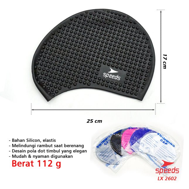 SPEEDS Topi Renang Swimcap Pelindung Telinga Unisex Bahan Silikon Karet Ringan Elastis Anti Air 2602