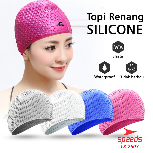 SPEEDS Topi Renang Swimcap Pelindung Telinga Unisex Bahan Silikon Karet Ringan Elastis Anti Air 2603