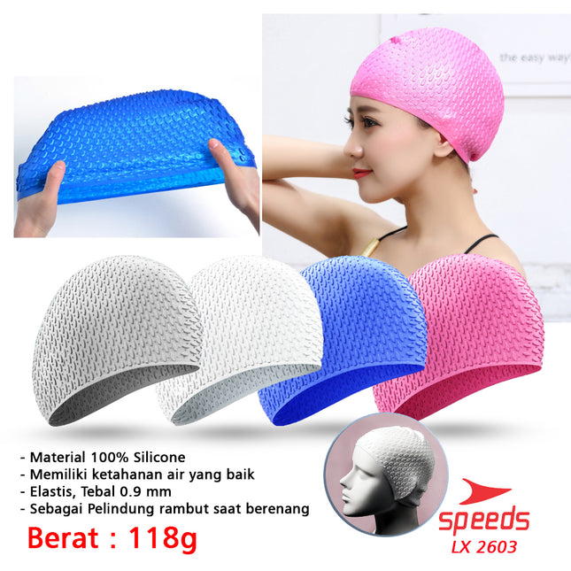 SPEEDS Topi Renang Swimcap Pelindung Telinga Unisex Bahan Silikon Karet Ringan Elastis Anti Air 2603