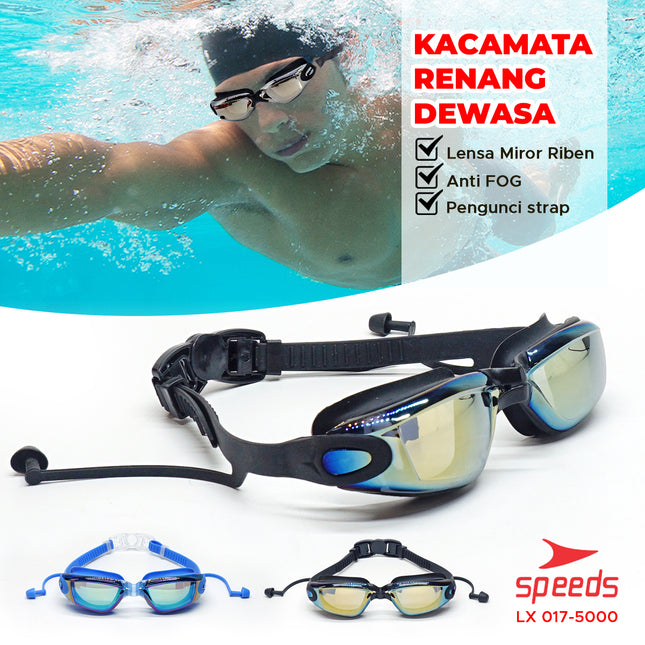 SPEEDS Kacamata Renang Dewasa Mirrored Anti Fog anti UV + Earplug LX 017-5000