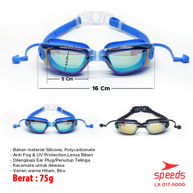 SPEEDS Kacamata Renang Dewasa Mirrored Anti Fog anti UV + Earplug LX 017-5000