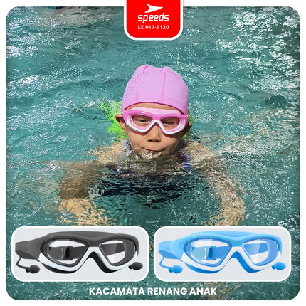 SPEEDS Kacamata Renang Built-In Earplug Anak Elastis Anti FOG UV Kids Swimming Glasses Goggles Perlengkapan Renang 017-5120