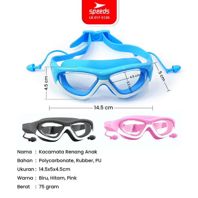 SPEEDS Kacamata Renang Built-In Earplug Anak Elastis Anti FOG UV Kids Swimming Glasses Goggles Perlengkapan Renang 017-5120