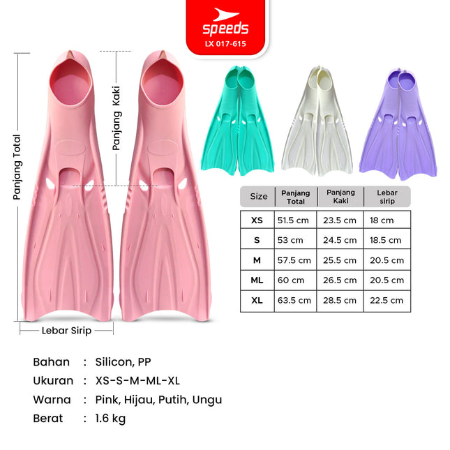 SPEEDS Kaki Katak Diving Fins Perlengkapan Snorkeling Laut Menyelam Kaki Kodok 017-615