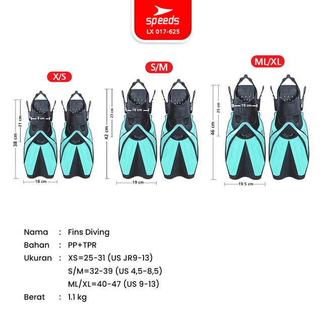 SPEEDS Fin Kaki Katak Diving Fins Snorkeling Equipment Peralatan Menyelam 017-625