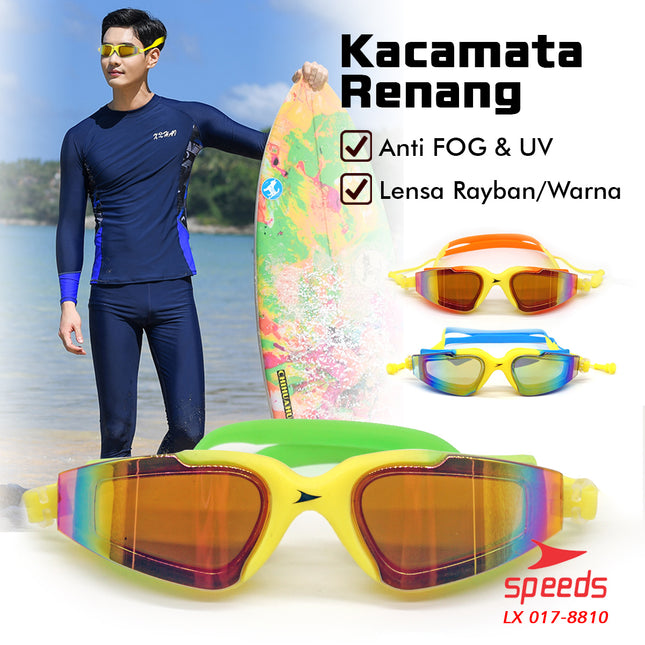 SPEEDS Kacamata Renang Dewasa Anti Fog & UV + Earplug Kacamata Renang Universal LX 017-8810