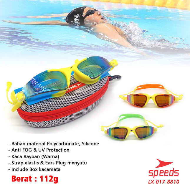SPEEDS Kacamata Renang Dewasa Anti Fog & UV + Earplug Kacamata Renang Universal LX 017-8810