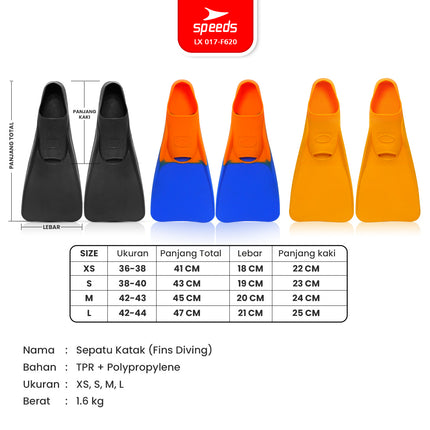 SPEEDS Kaki Katak Kaki Selam Kaki Kodok Diving Fins Fin Alat Snorkeling Perlengkapan Menyelam Original 017-F620