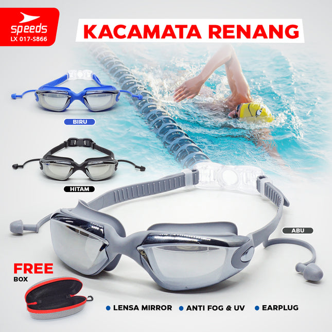 SPEEDS Kacamata Renang Dewasa Diving Anti Fog & Uv Protect With Ear Protect Original 017-S866