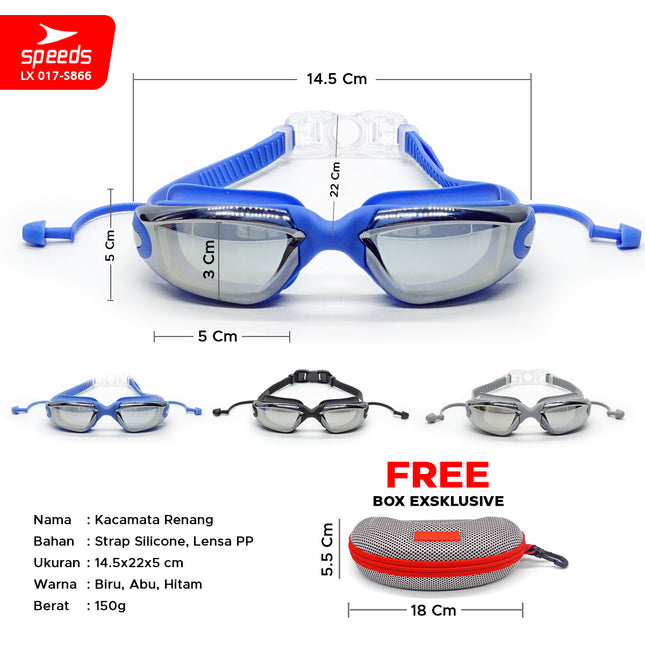 SPEEDS Kacamata Renang Dewasa Diving Anti Fog & Uv Protect With Ear Protect Original 017-S866
