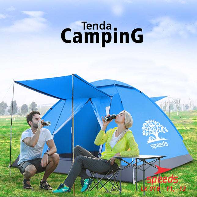 SPEEDS Tenda Camping Family Otomatis Piknik Gunung Mendaki 3-4 Orang Dengan Alas Anti Air 018-11