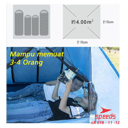 SPEEDS Tenda Camping Family Otomatis Piknik Gunung Mendaki 3-4 Orang Dengan Alas Anti Air 018-11