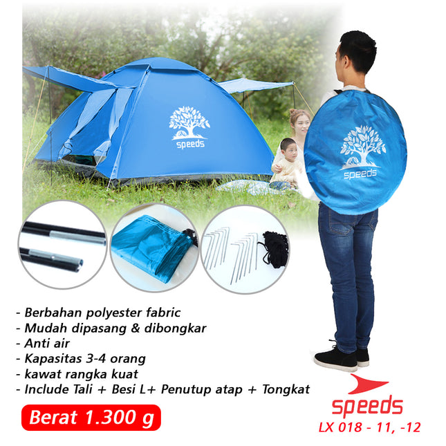 SPEEDS Tenda Camping Family Otomatis Piknik Gunung Mendaki 3-4 Orang Dengan Alas Anti Air 018-11
