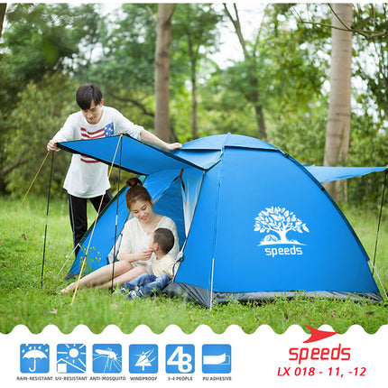 SPEEDS Tenda Camping Family Otomatis Piknik Gunung Mendaki 3-4 Orang Dengan Alas Anti Air 018-11