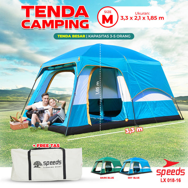 SPEEDS Tenda Camping Tent Besar Muat 3-5 Orang Tenda Kemah Outdoor + Kanopi Double Layer 018-16