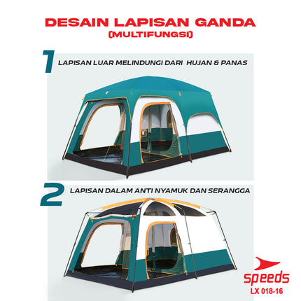 SPEEDS Tenda Camping Tent Besar Muat 3-5 Orang Tenda Kemah Outdoor + Kanopi Double Layer 018-16