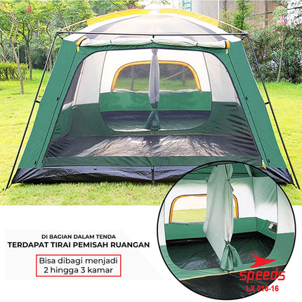 SPEEDS Tenda Camping Tent Besar Muat 3-5 Orang Tenda Kemah Outdoor + Kanopi Double Layer 018-16