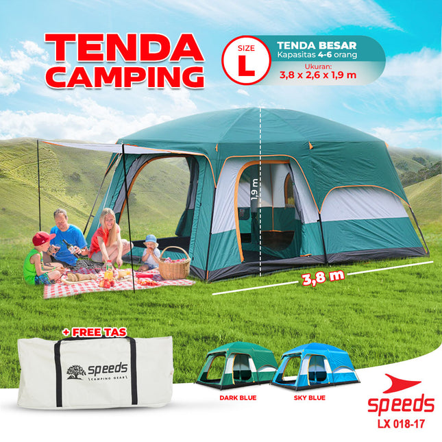 SPEEDS Tenda Camping Tenda Outdoor Camping Tent Kemping Besar 4-6 Orang Double Layer Dua Lapisan Kemah 018-17
