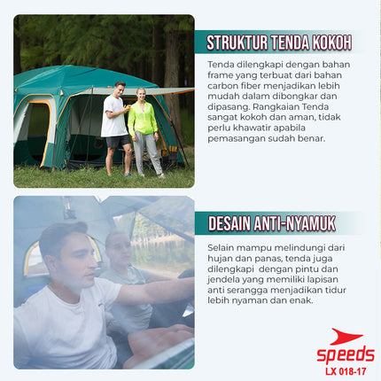 SPEEDS Tenda Camping Tenda Outdoor Camping Tent Kemping Besar 4-6 Orang Double Layer Dua Lapisan Kemah 018-17