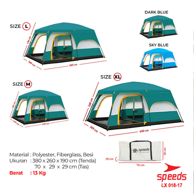 SPEEDS Tenda Camping Tenda Outdoor Camping Tent Kemping Besar 4-6 Orang Double Layer Dua Lapisan Kemah 018-17
