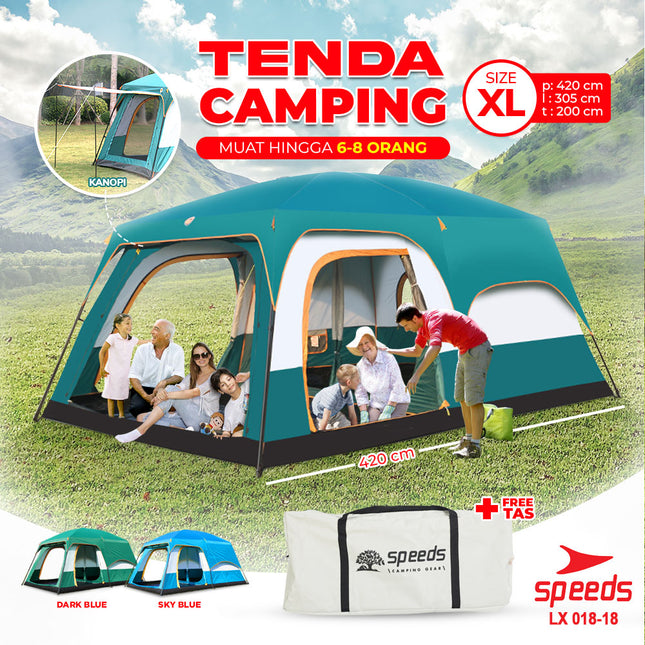 SPEEDS Tenda Camping Muat 6-8 Orang  Dobel Layer Tent Tenda Kemah Camping Kemping Dilengkapi Kanopi 018-18