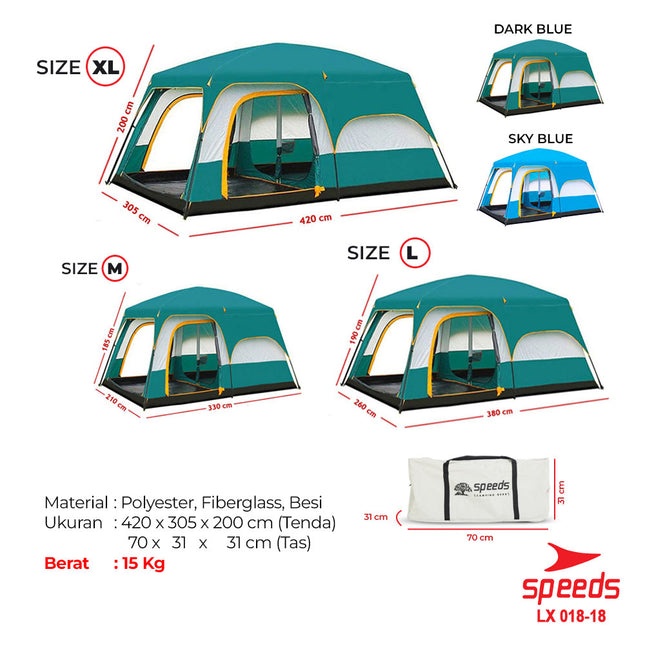 SPEEDS Tenda Camping Muat 6-8 Orang  Dobel Layer Tent Tenda Kemah Camping Kemping Dilengkapi Kanopi 018-18