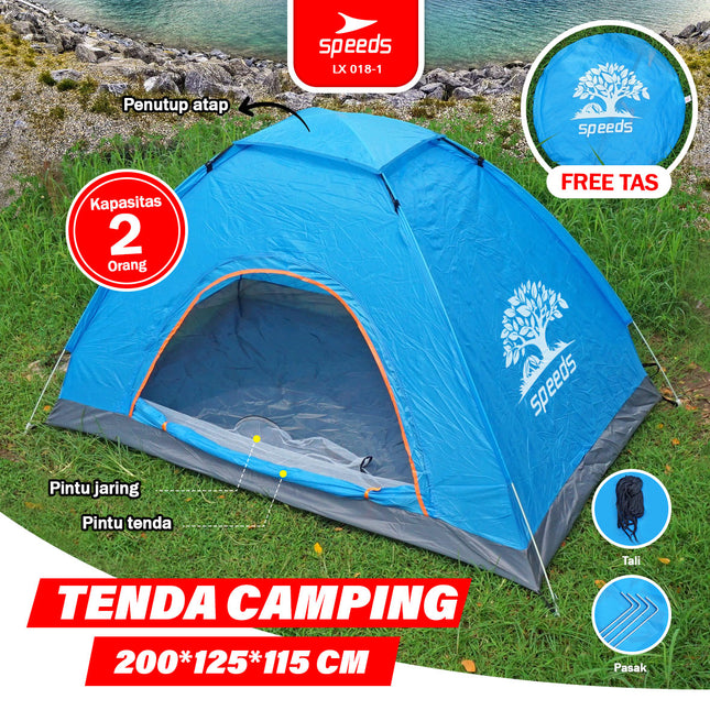 SPEEDS Tenda Camping Biru Kapasitas 2 Orang Tenda Otomatis Outdoor & Indoor Tenda Gunung 018-1