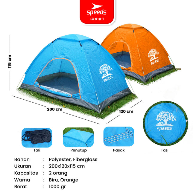 SPEEDS Tenda Camping Biru Kapasitas 2 Orang Tenda Otomatis Outdoor & Indoor Tenda Gunung 018-1