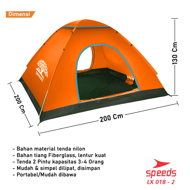SPEEDS Tenda Camping Otomatis Muat 4 Orang 018-2