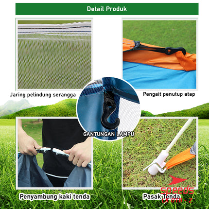 SPEEDS Tenda Camping Buka Otomatis Tenda Lipat portable Kapasitas 4 Orang Impor 018-2