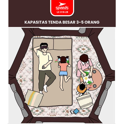 SPEEDS Tenda Camping Besar Portabel Muat 3-5 Orang Otomatis 2 Pintu Kemah Outdoor Dengan Kanopi 018-28