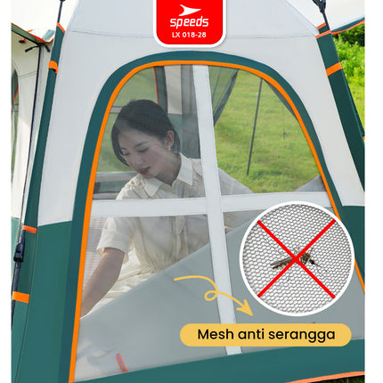 SPEEDS Tenda Camping Besar Portabel Muat 3-5 Orang Otomatis 2 Pintu Kemah Outdoor Dengan Kanopi 018-28