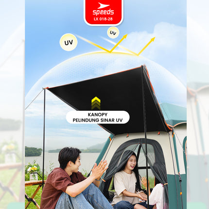 SPEEDS Tenda Camping Besar Portabel Muat 3-5 Orang Otomatis 2 Pintu Kemah Outdoor Dengan Kanopi 018-28