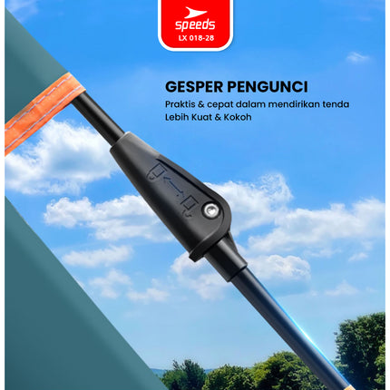 SPEEDS Tenda Camping Besar Portabel Muat 3-5 Orang Otomatis 2 Pintu Kemah Outdoor Dengan Kanopi 018-28