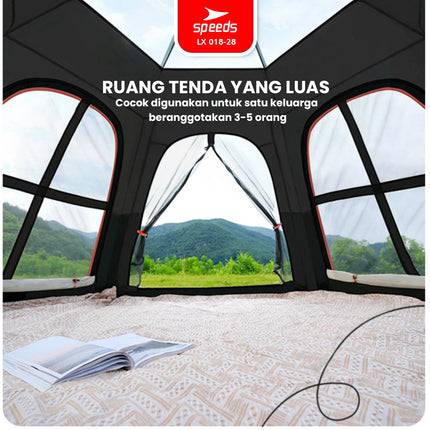 SPEEDS Tenda Camping Besar Portabel Muat 3-5 Orang Otomatis 2 Pintu Kemah Outdoor Dengan Kanopi 018-28